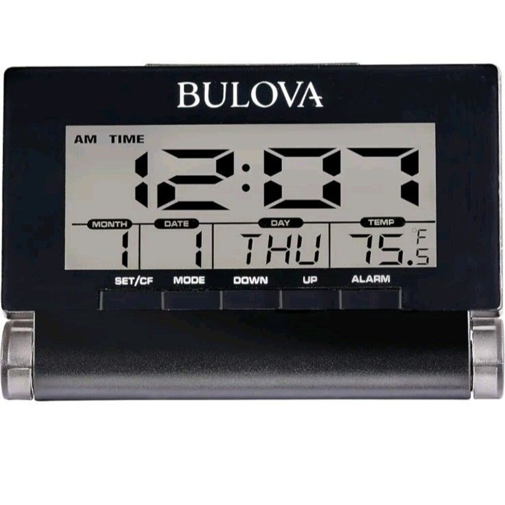 NIB Bulova Travel Time Alarm Clock, Black B1707